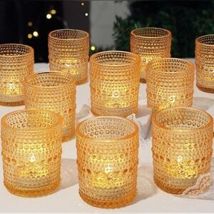 15pcs Amber Glass Candle Votive Set